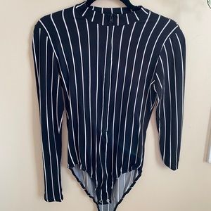 Sexy Black Stripped Zippered Blouse
